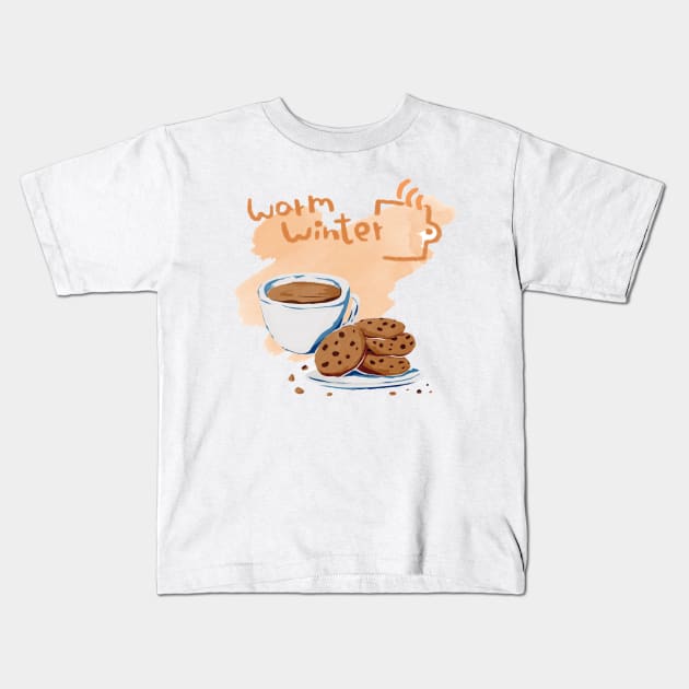 Warm Winter Hot Chocolate And Cookies Kids T-Shirt by FabDesign